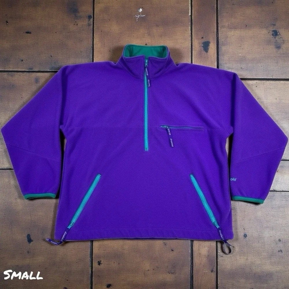 VTG 90s Duofold Ski Jacket Fleece Micro Climate Womens S Purple Teal USA 1/4 Zip